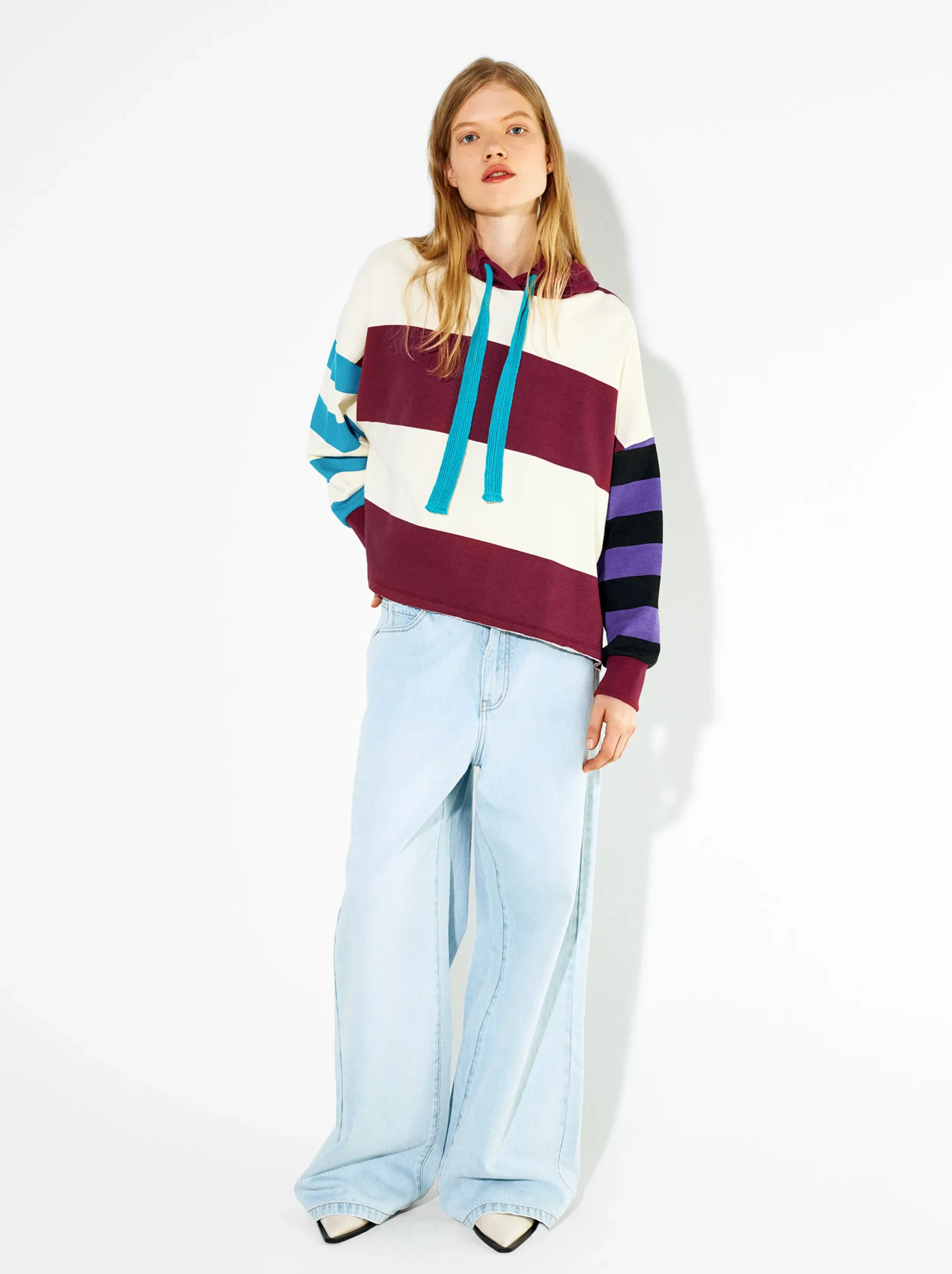 PARFOIS Sudadera Rayas Con Capucha Burdeos Flash Sale