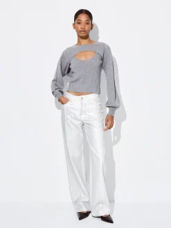 PARFOIS Sweater Con Abertura En Escote Gris Clearance