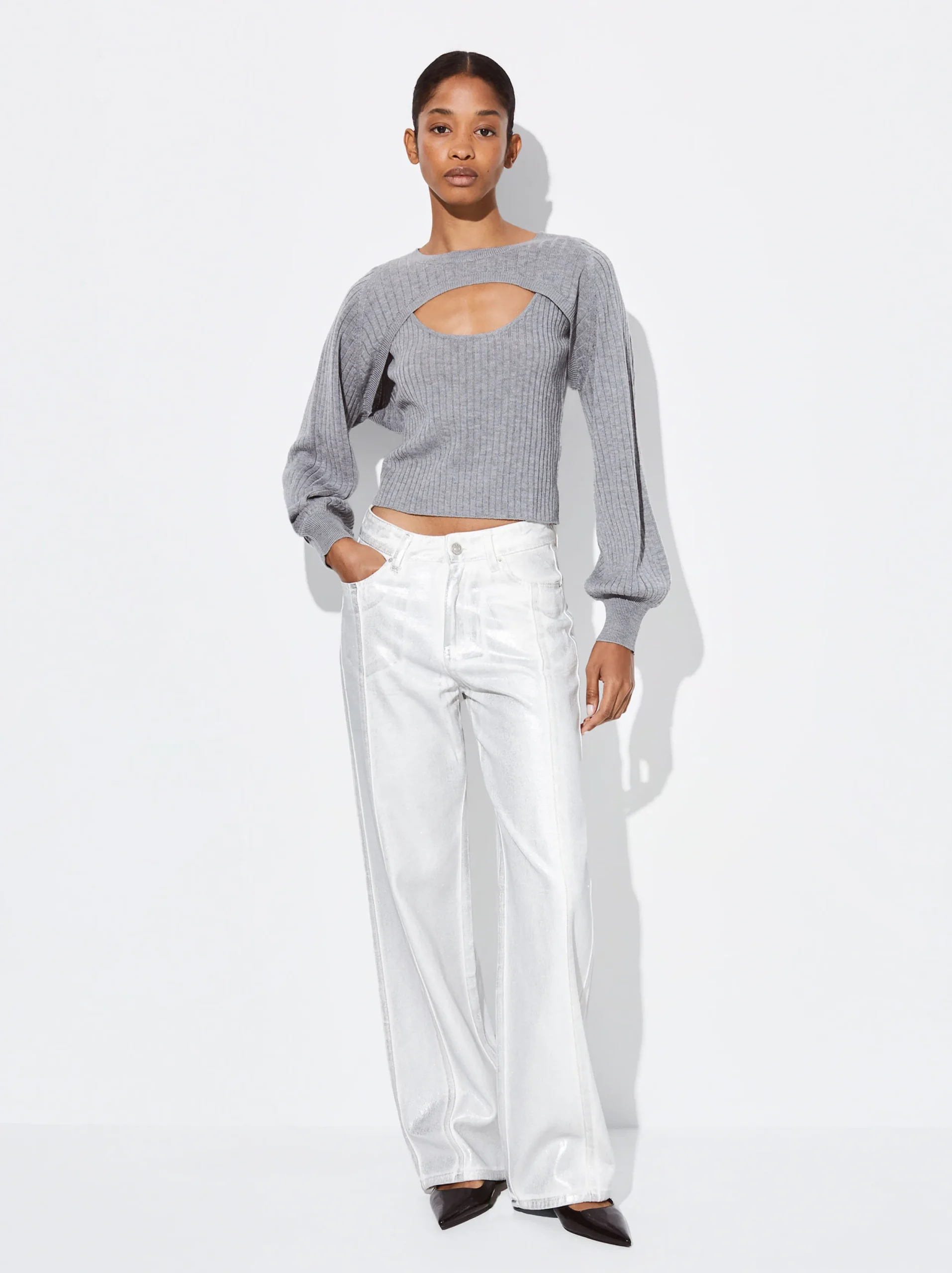 PARFOIS Sweater Con Abertura En Escote Gris Clearance