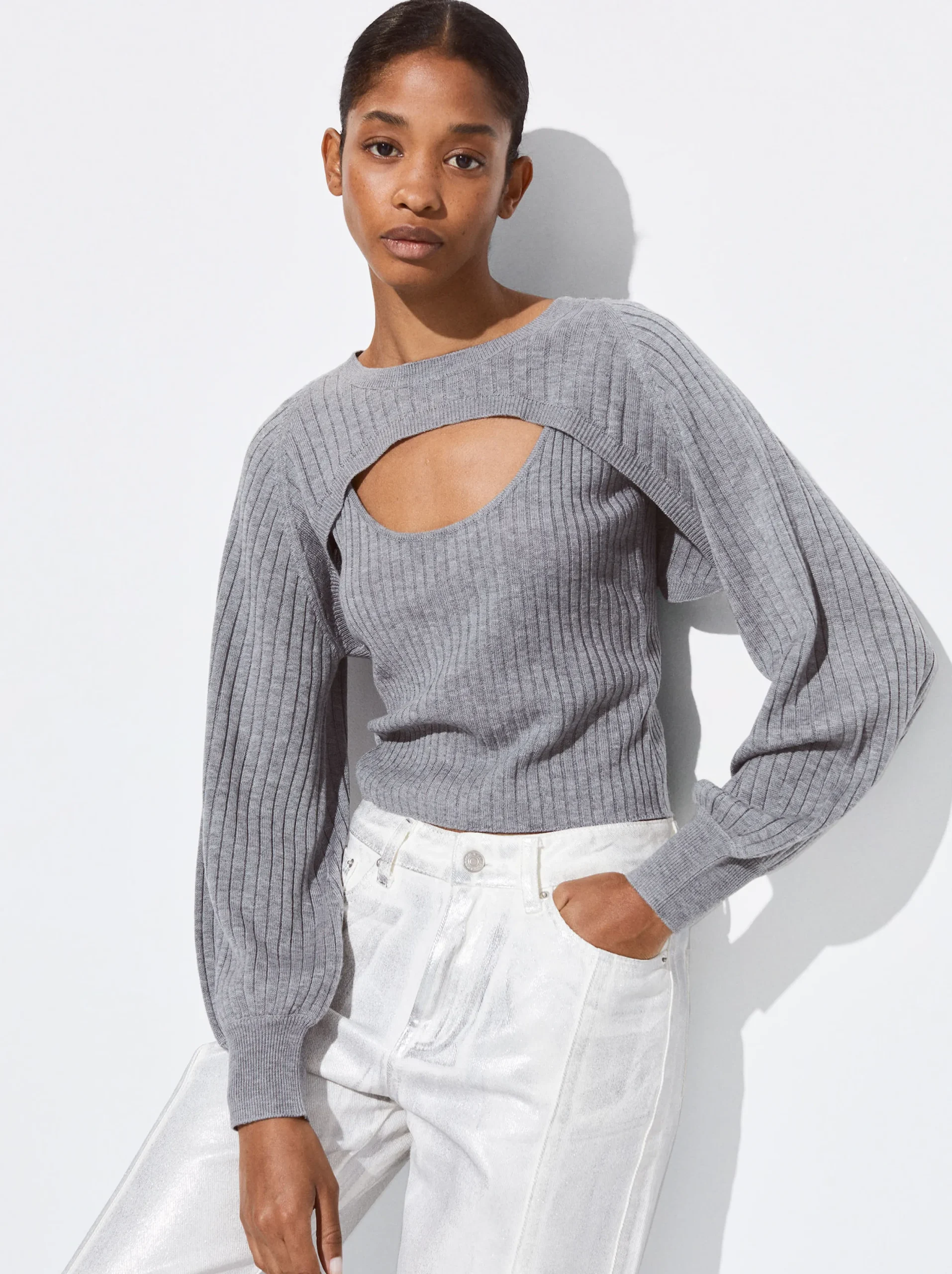 PARFOIS Sweater Con Abertura En Escote Gris Clearance