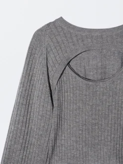 PARFOIS Sweater Con Abertura En Escote Gris Clearance