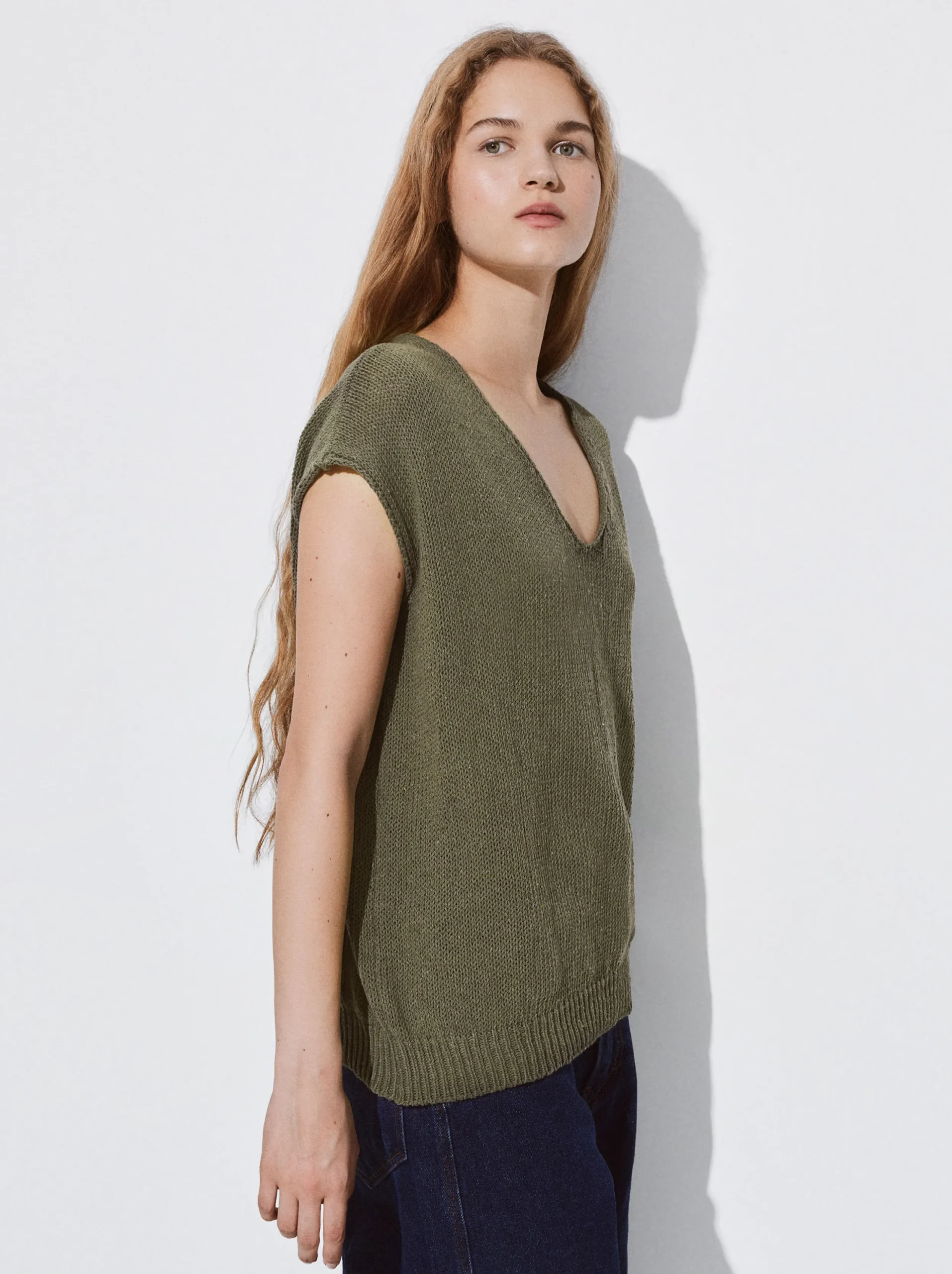 PARFOIS Top Básico Algodón Caqui Clearance