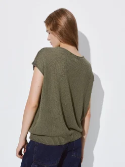 PARFOIS Top Básico Algodón Caqui Clearance