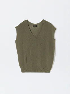 PARFOIS Top Básico Algodón Caqui Clearance