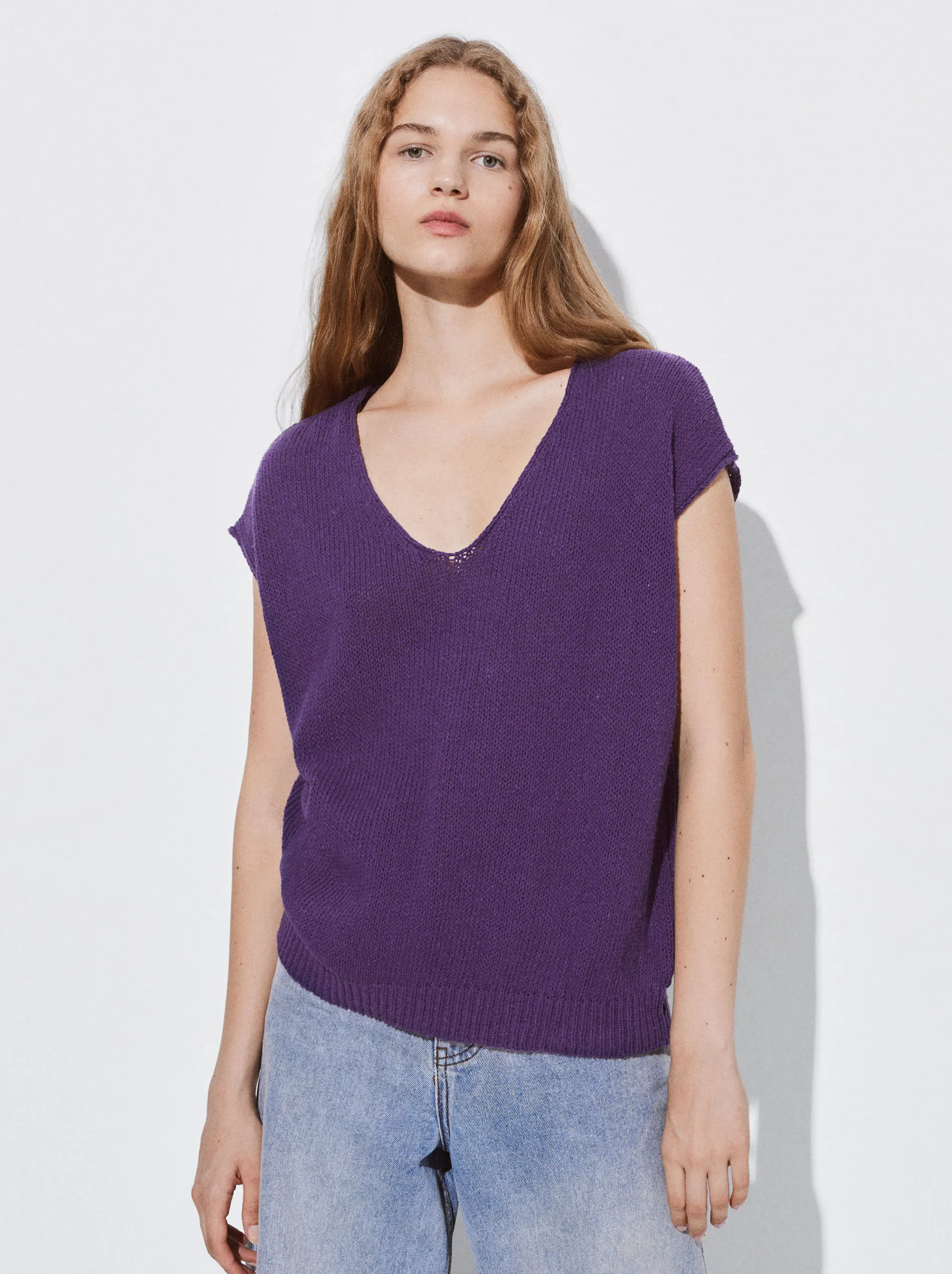 PARFOIS Top Básico Algodón Violeta Best