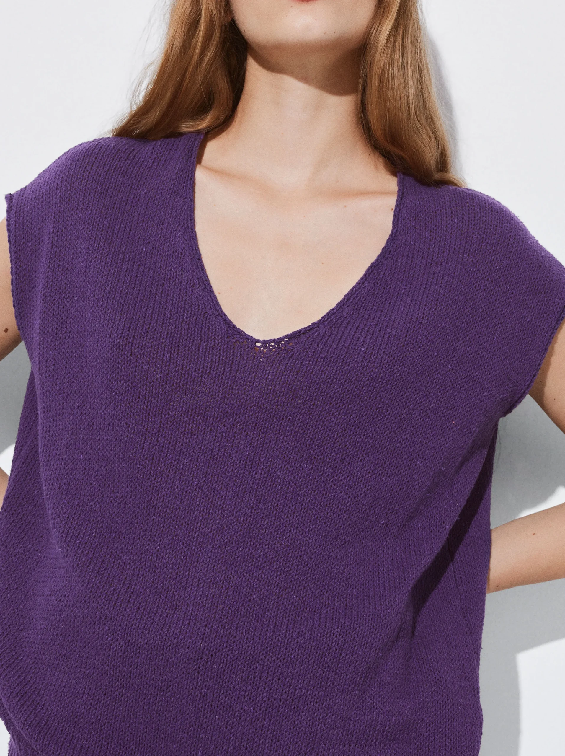 PARFOIS Top Básico Algodón Violeta Best