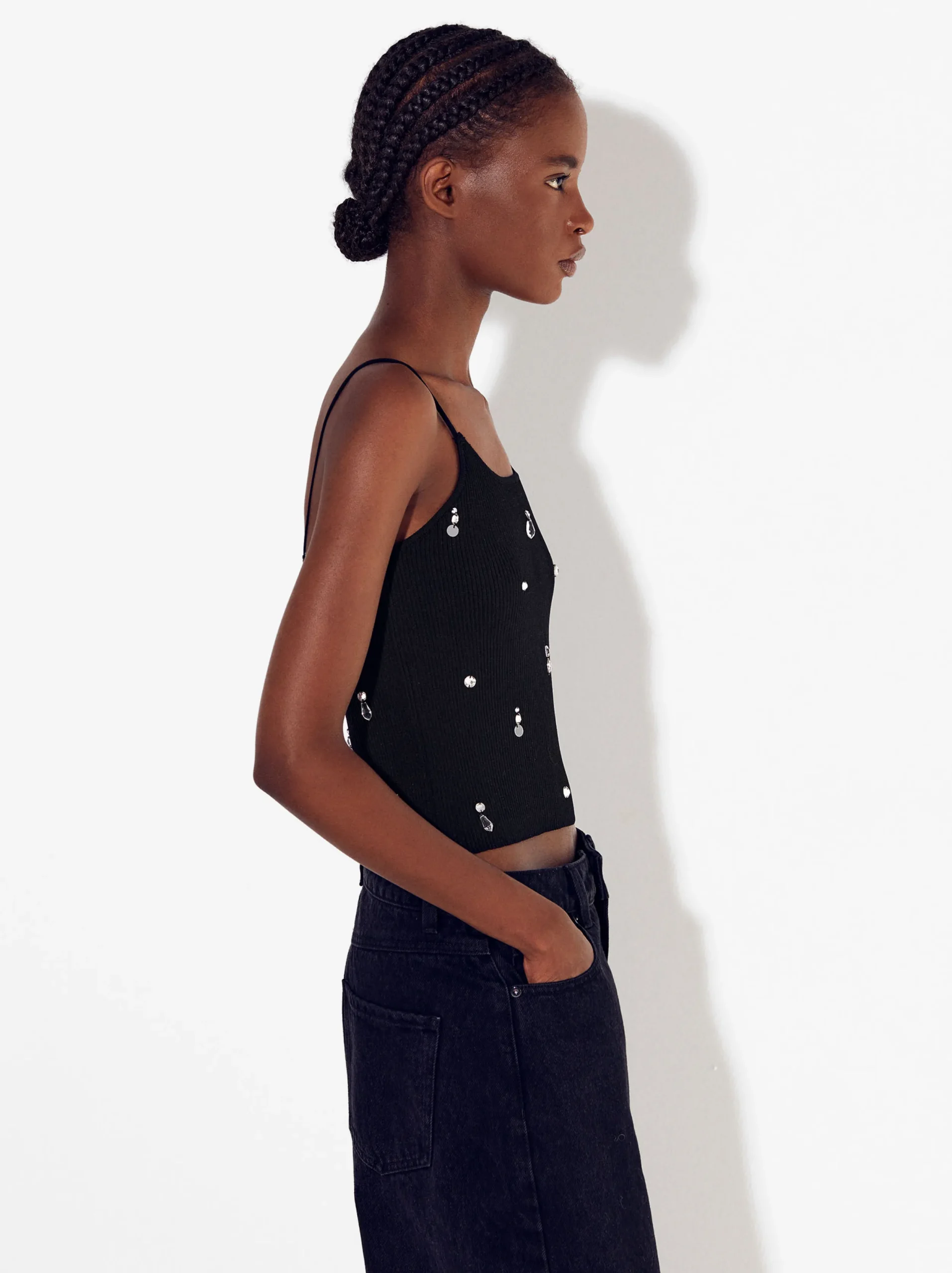 PARFOIS Top De Punto Con Aplicaciones Negro Cheap