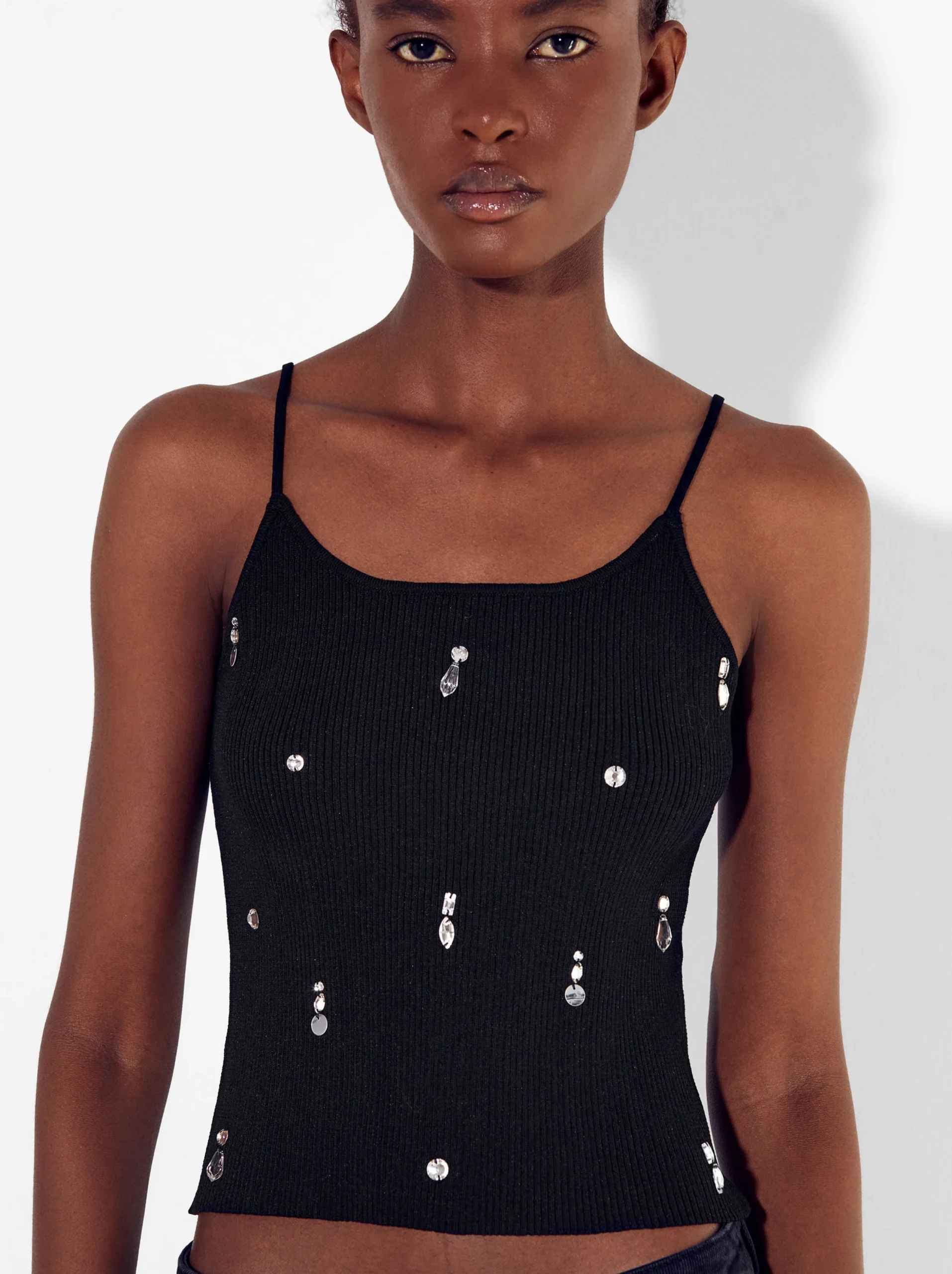 PARFOIS Top De Punto Con Aplicaciones Negro Cheap