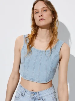 PARFOIS Top Denim Plateado Flash Sale