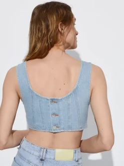 PARFOIS Top Denim Plateado Flash Sale