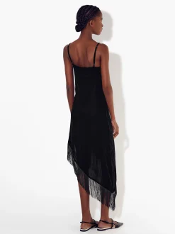 PARFOIS Vestido Asimétrico De Terciopelo Con Flecos Negro Sale