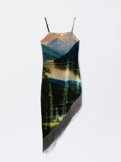 PARFOIS Vestido Asimétrico De Terciopelo Con Flecos Multicor Cheap