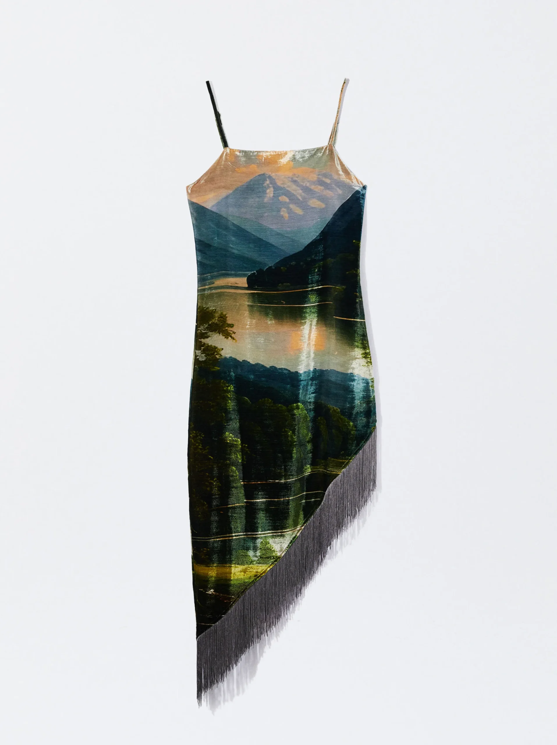 PARFOIS Vestido Asimétrico De Terciopelo Con Flecos Multicor Cheap