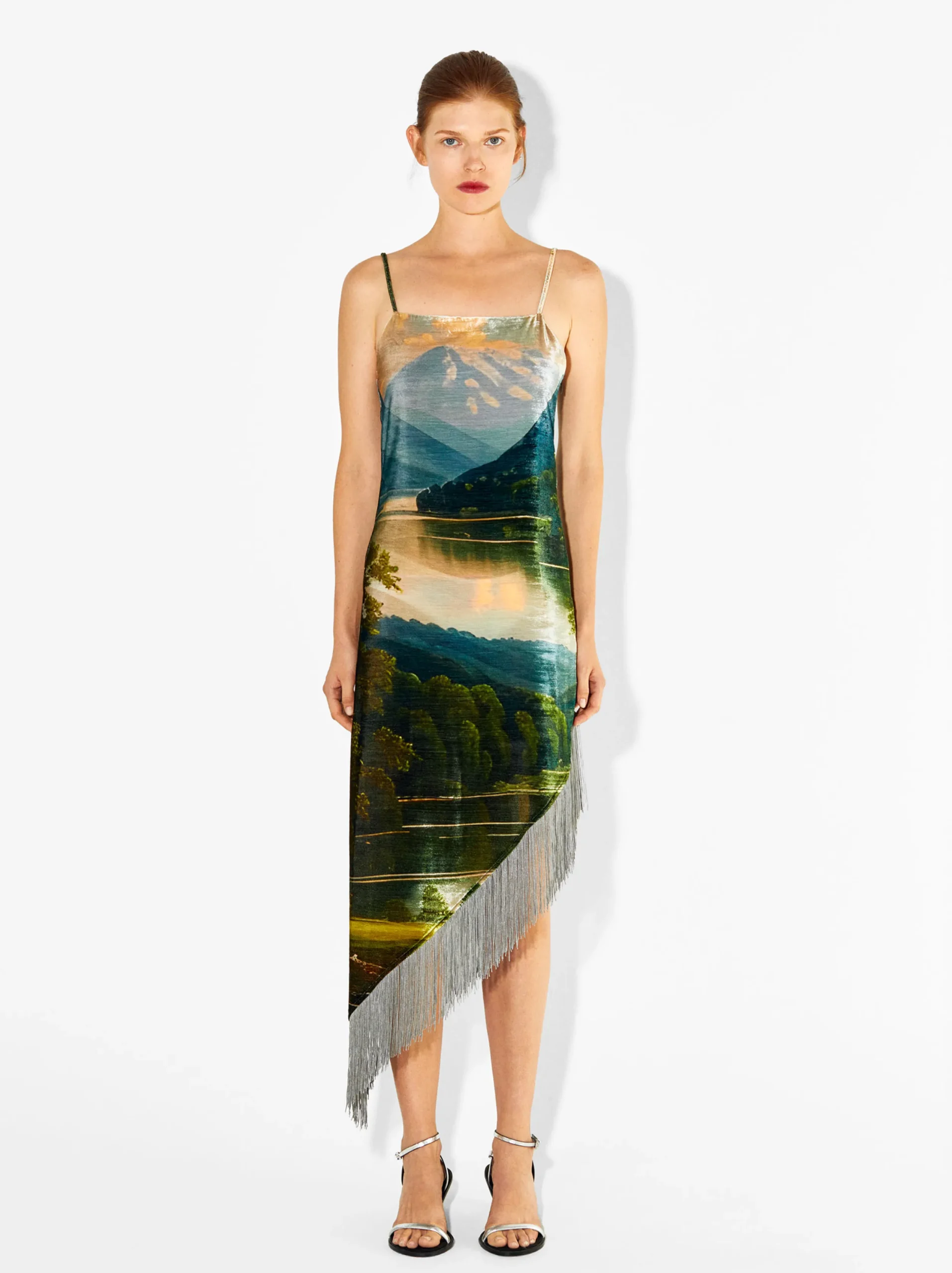PARFOIS Vestido Asimétrico De Terciopelo Con Flecos Multicor Cheap