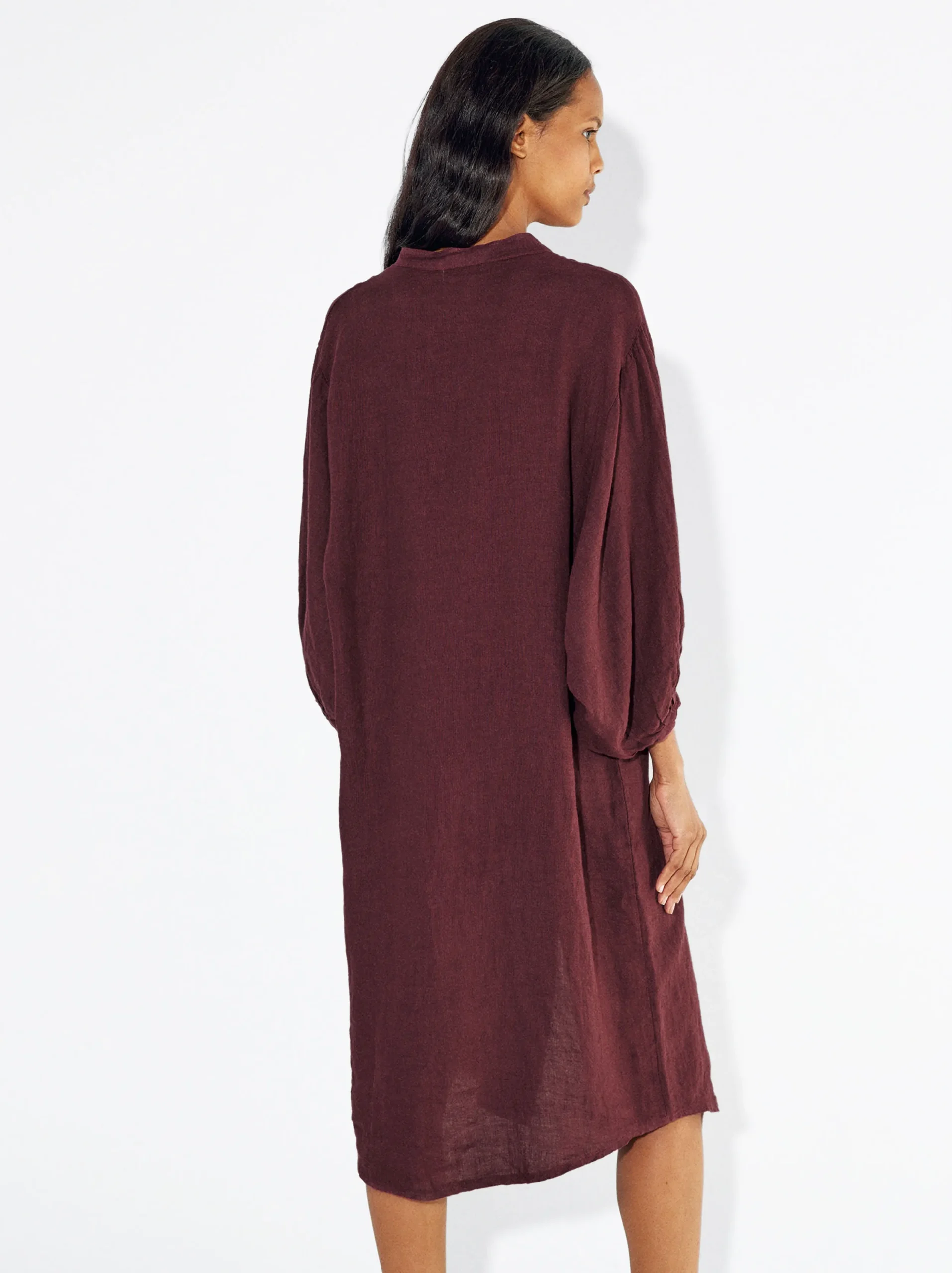 PARFOIS Vestido Camisero 100% Lino Burdeos Cheap