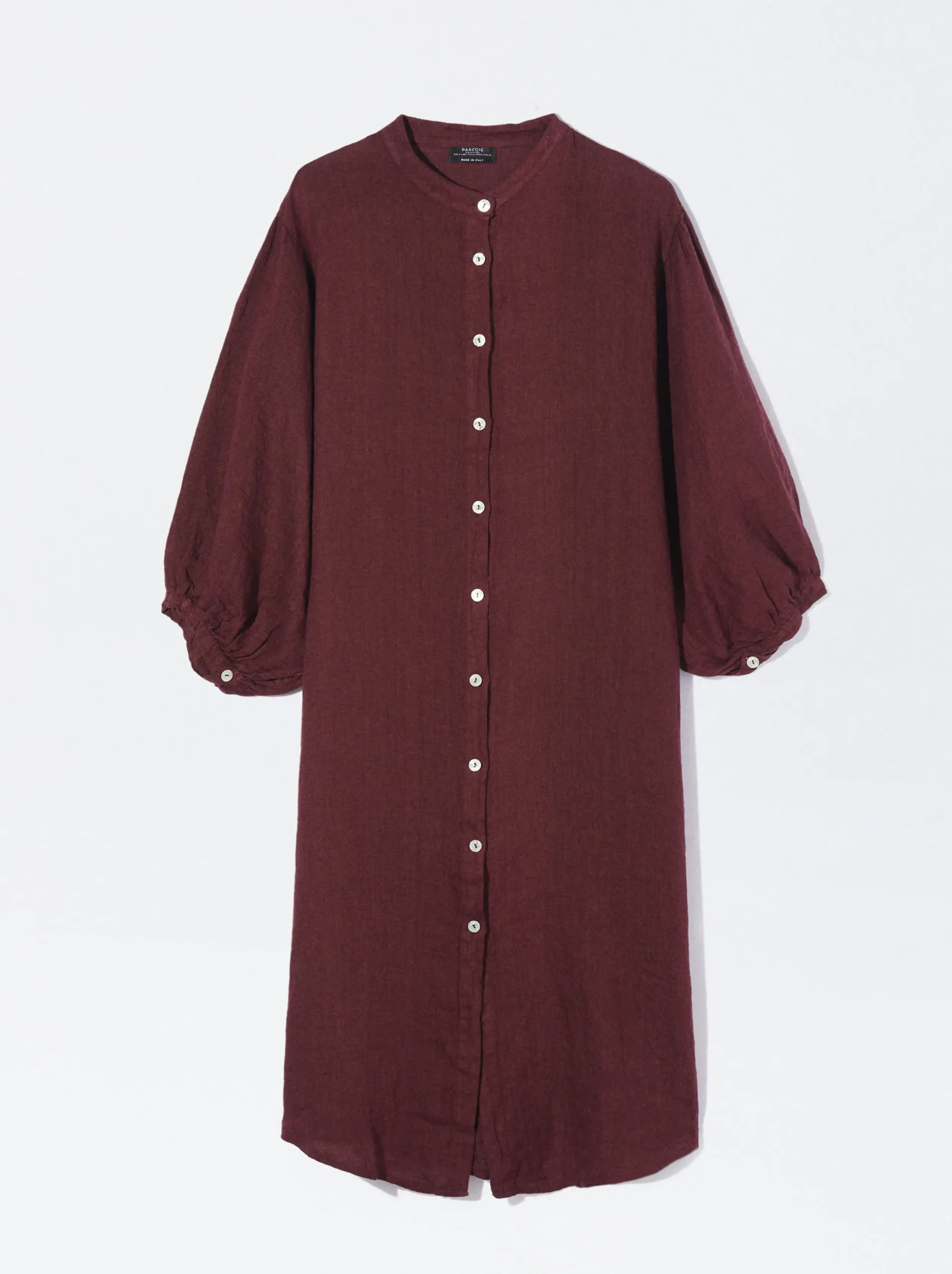 PARFOIS Vestido Camisero 100% Lino Burdeos Cheap