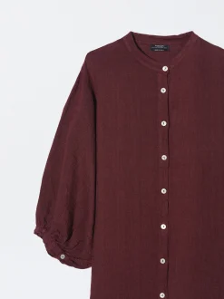PARFOIS Vestido Camisero 100% Lino Burdeos Cheap