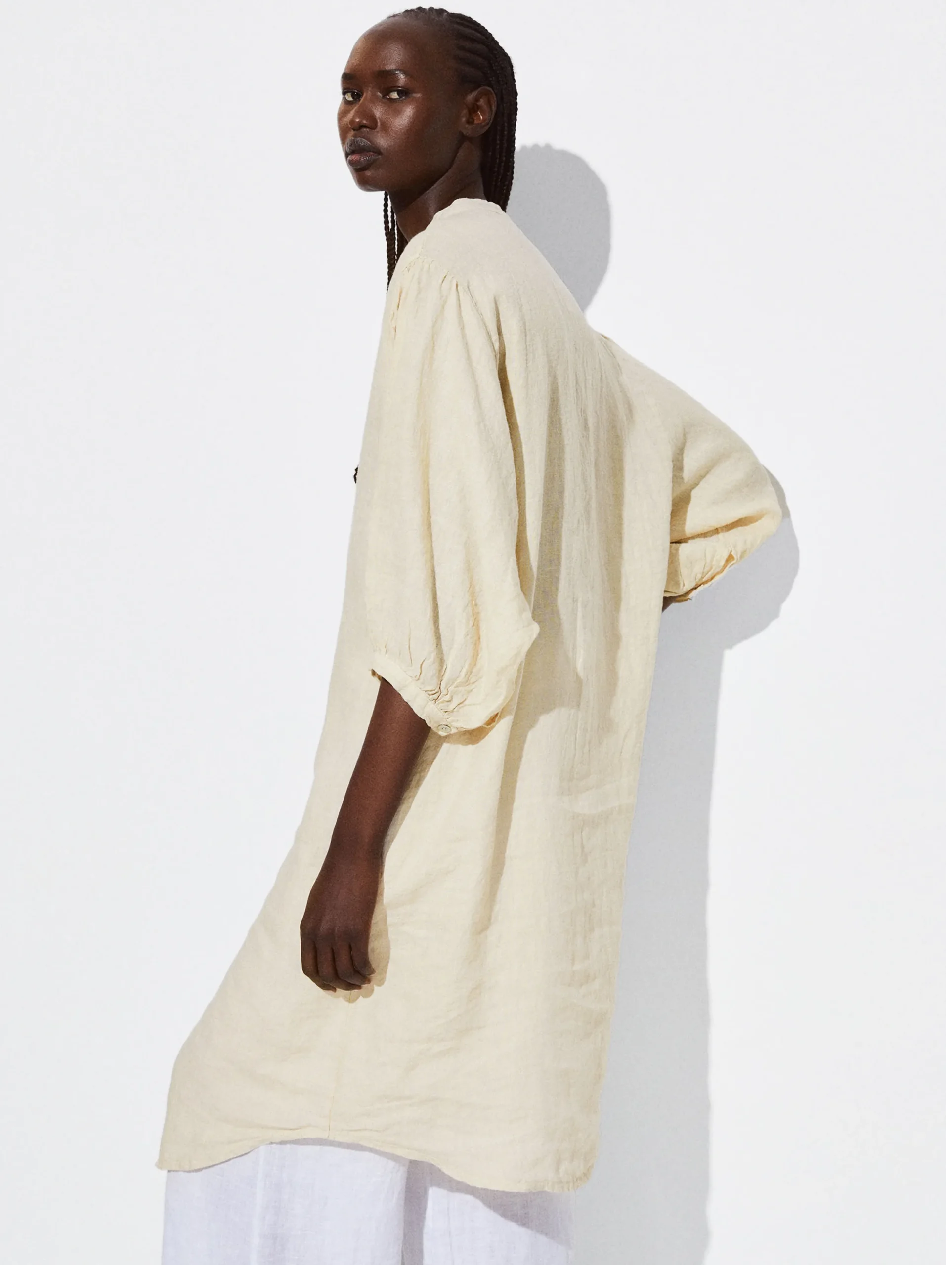 PARFOIS Vestido Camisero 100% Lino Beige Clearance