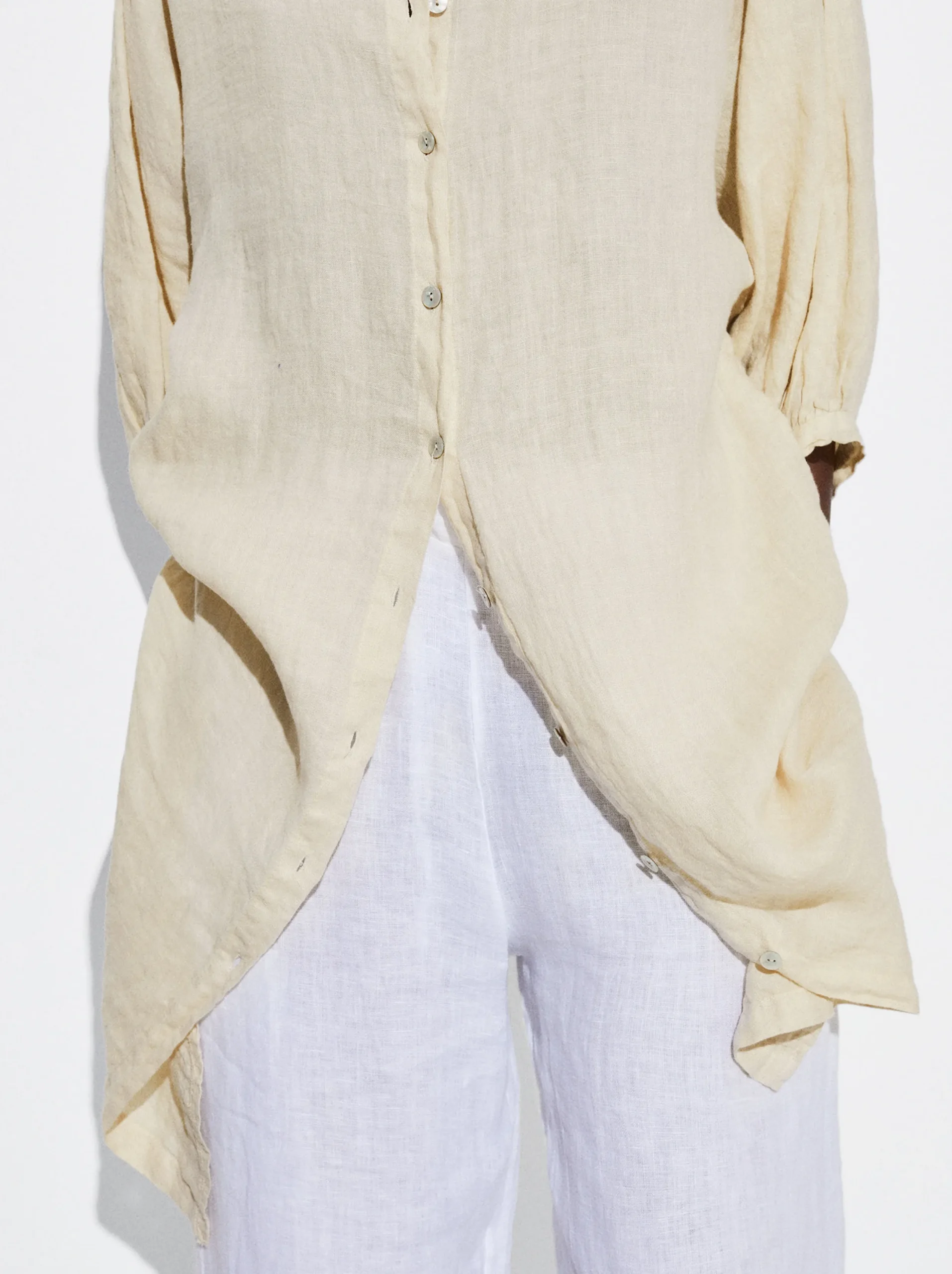 PARFOIS Vestido Camisero 100% Lino Beige Clearance