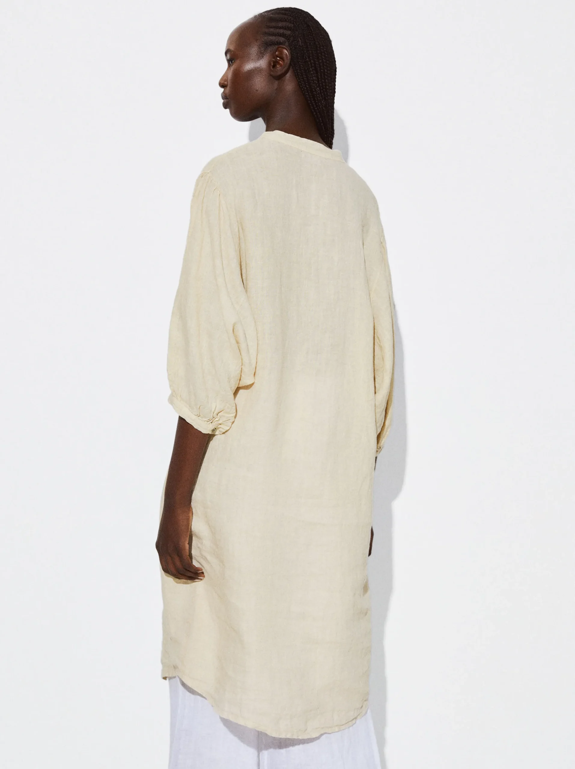 PARFOIS Vestido Camisero 100% Lino Beige Clearance