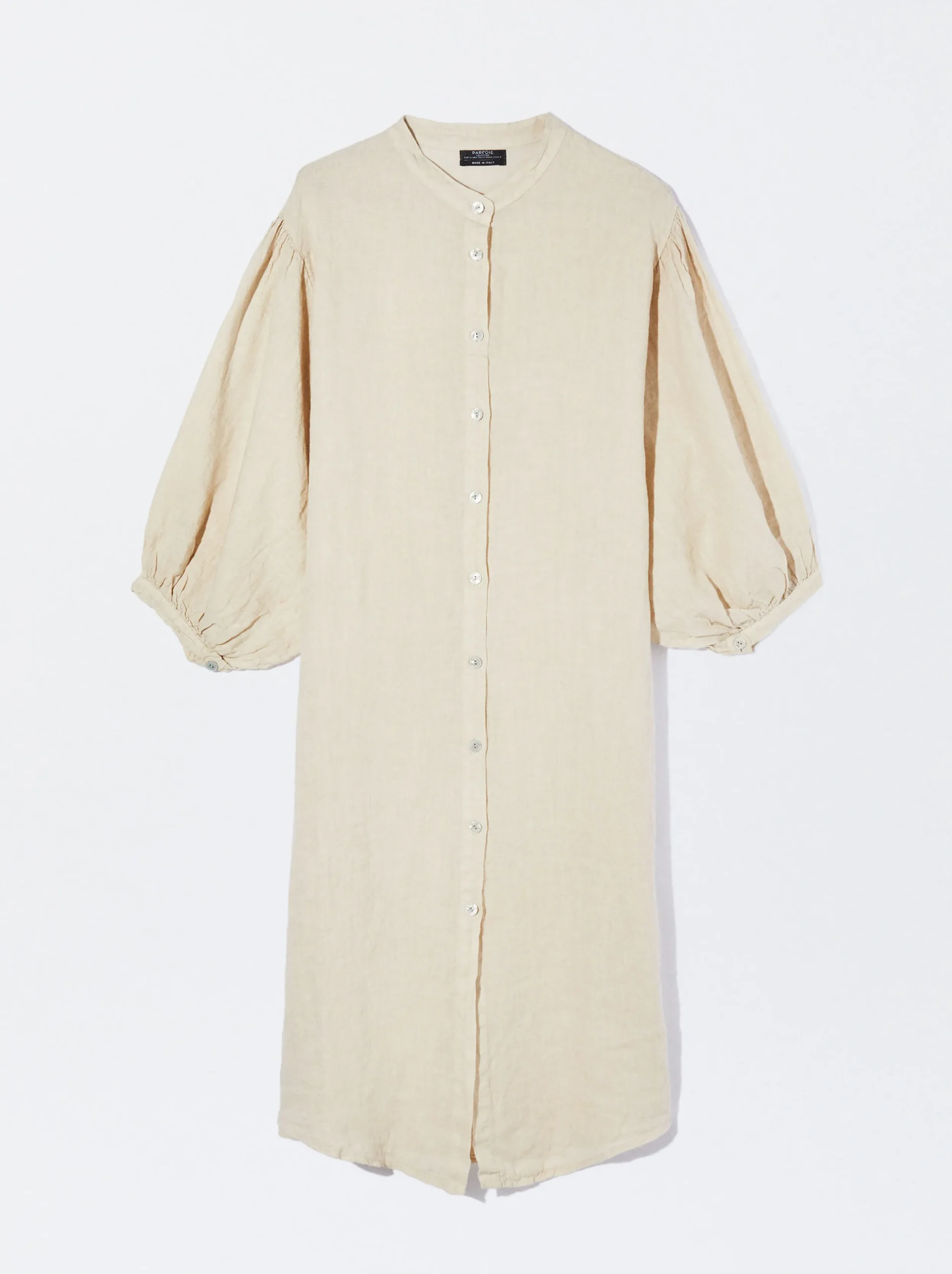 PARFOIS Vestido Camisero 100% Lino Beige Clearance