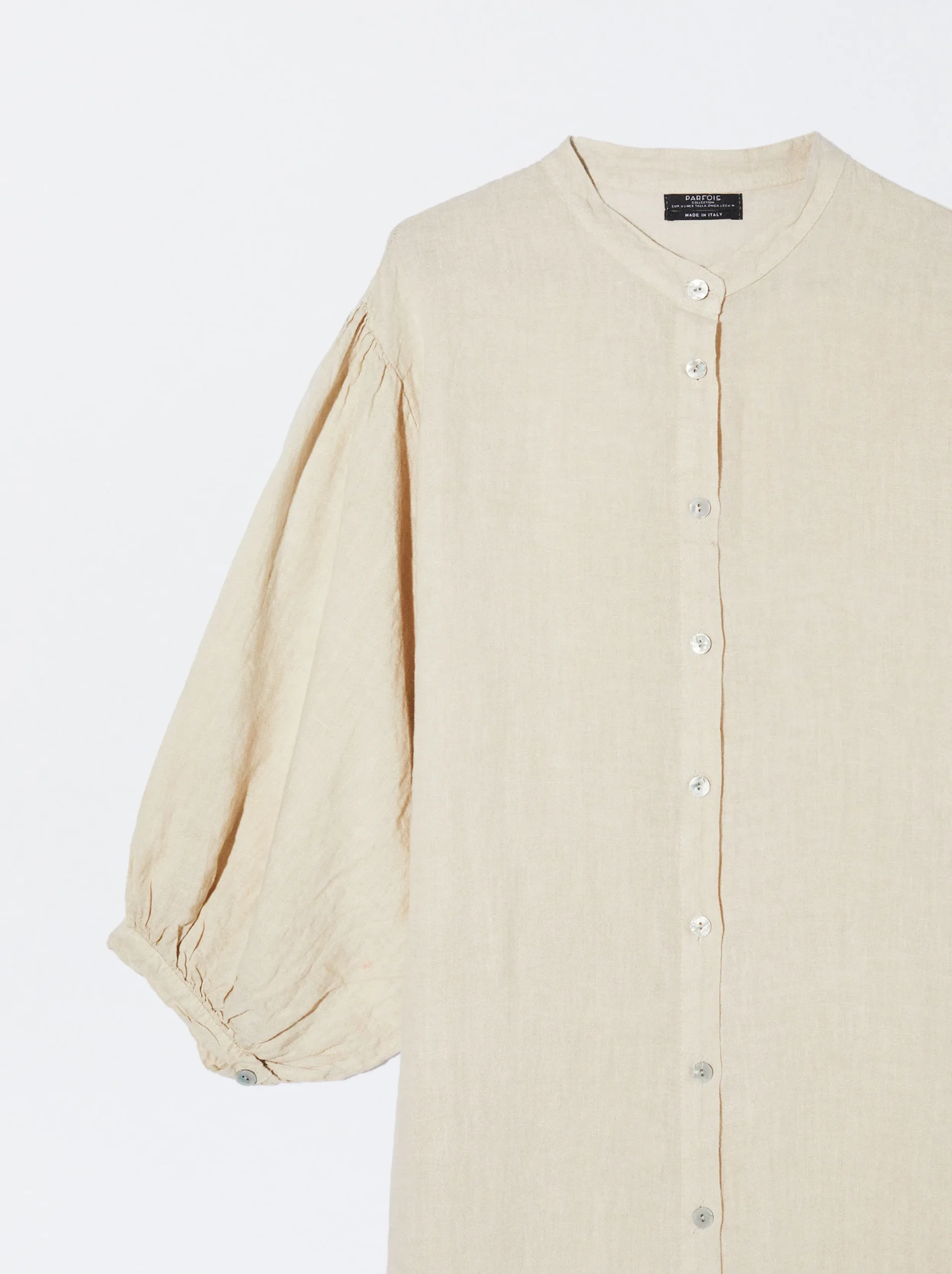 PARFOIS Vestido Camisero 100% Lino Beige Clearance