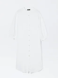 PARFOIS Vestido Camisero 100% Lino Blanco Sale