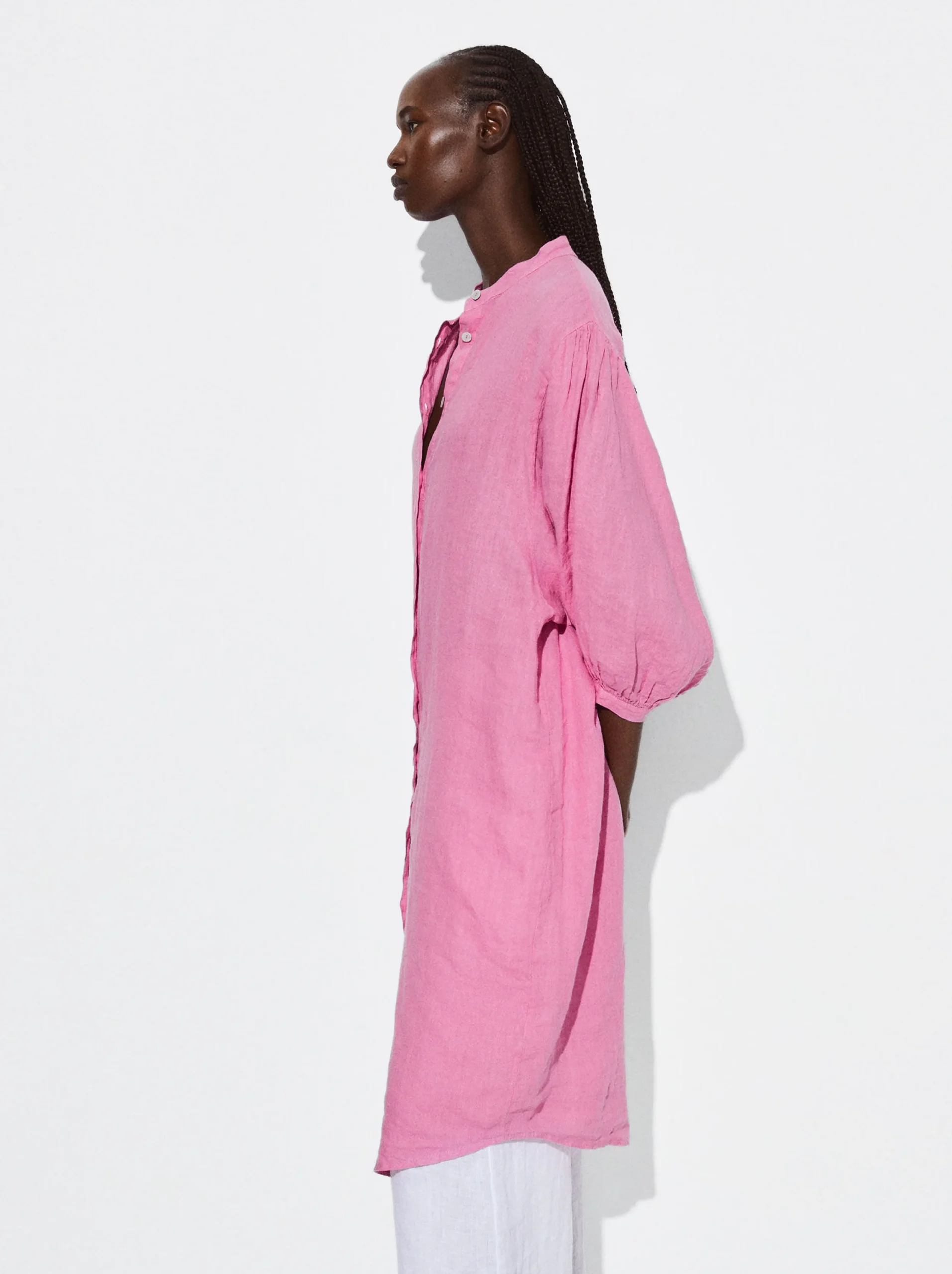 PARFOIS Vestido Camisero 100% Lino Rosa Best