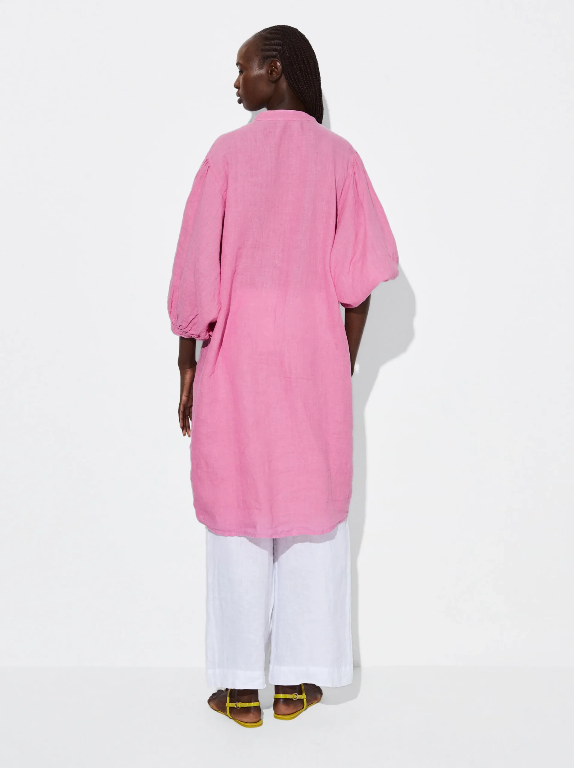 PARFOIS Vestido Camisero 100% Lino Rosa Best
