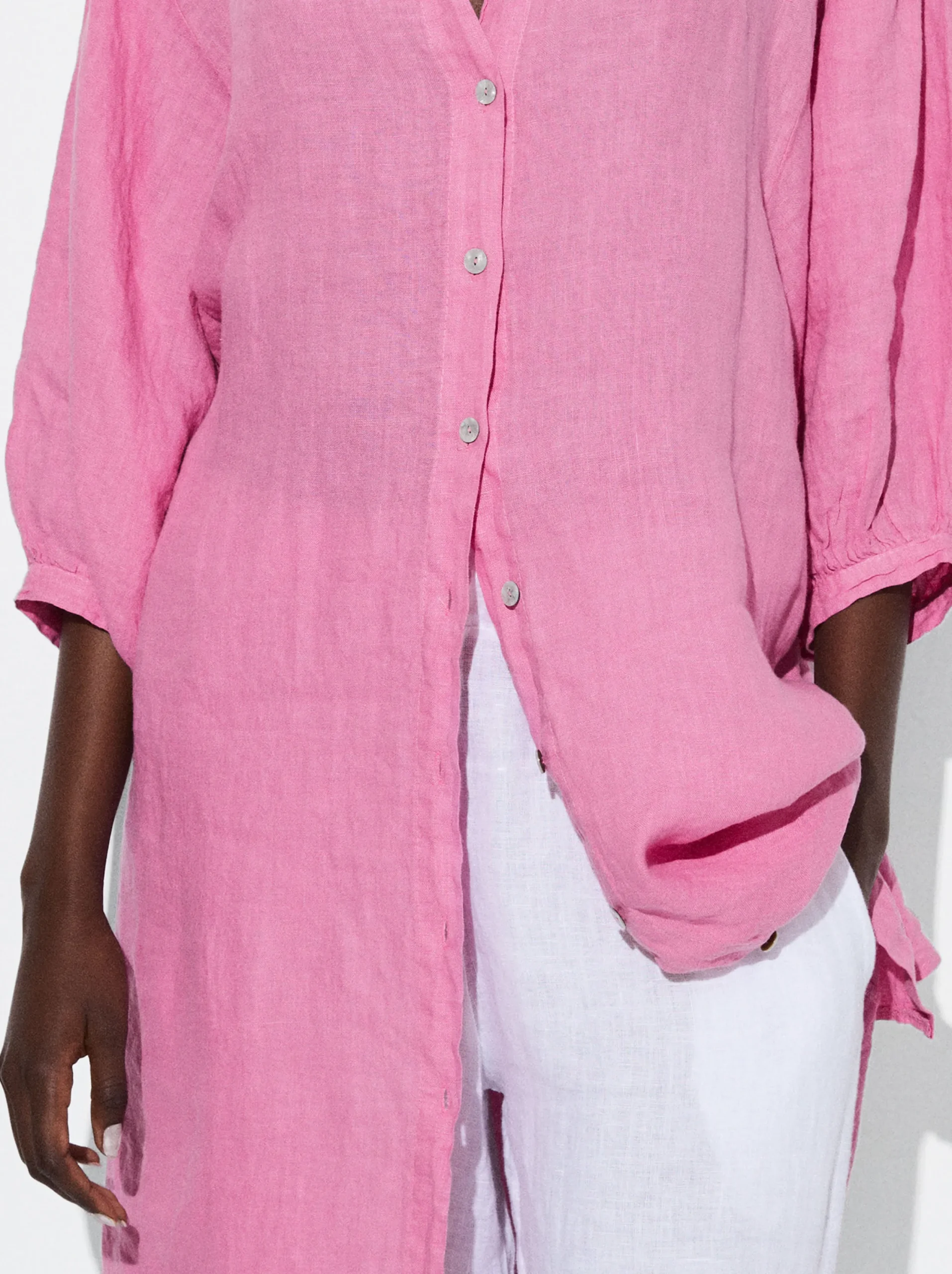PARFOIS Vestido Camisero 100% Lino Rosa Best