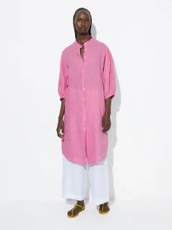 PARFOIS Vestido Camisero 100% Lino Rosa Best