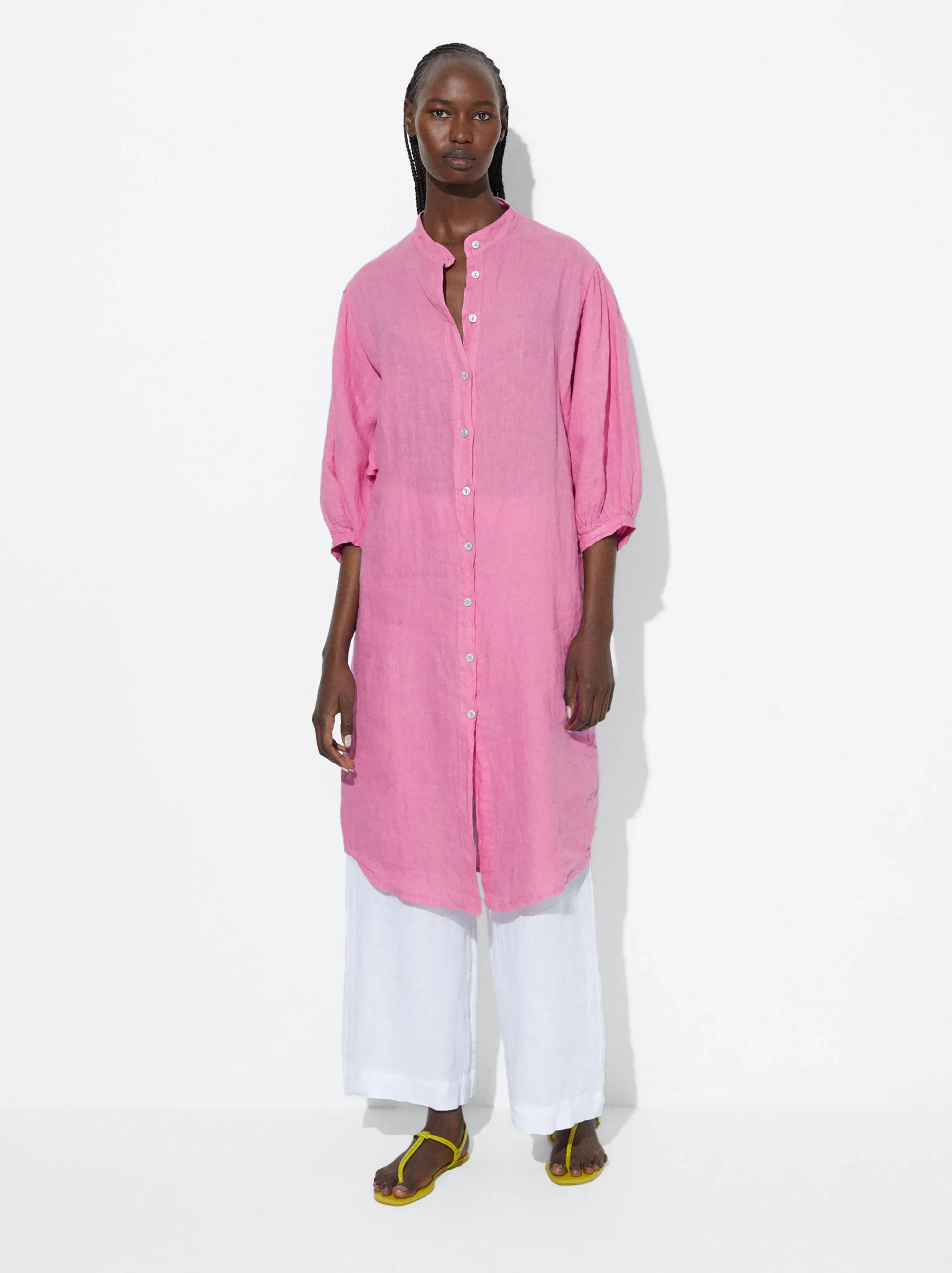 PARFOIS Vestido Camisero 100% Lino Rosa Best