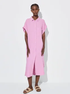PARFOIS Vestido Camisero Algodón Rosa Hot