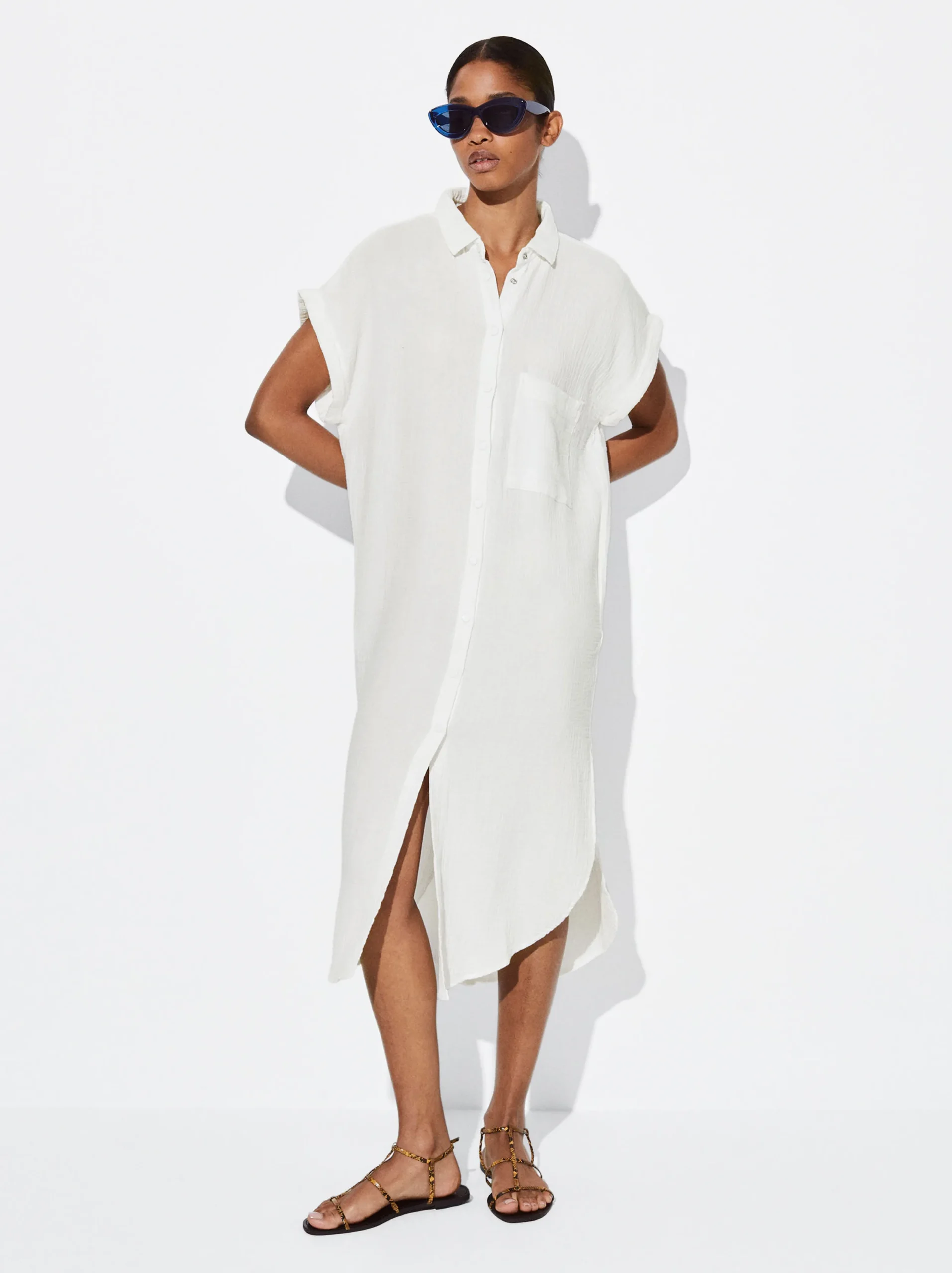 PARFOIS Vestido Camisero Algodón Blanco Hot