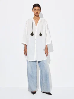 PARFOIS Vestido Camisero Algodón Blanco Fashion