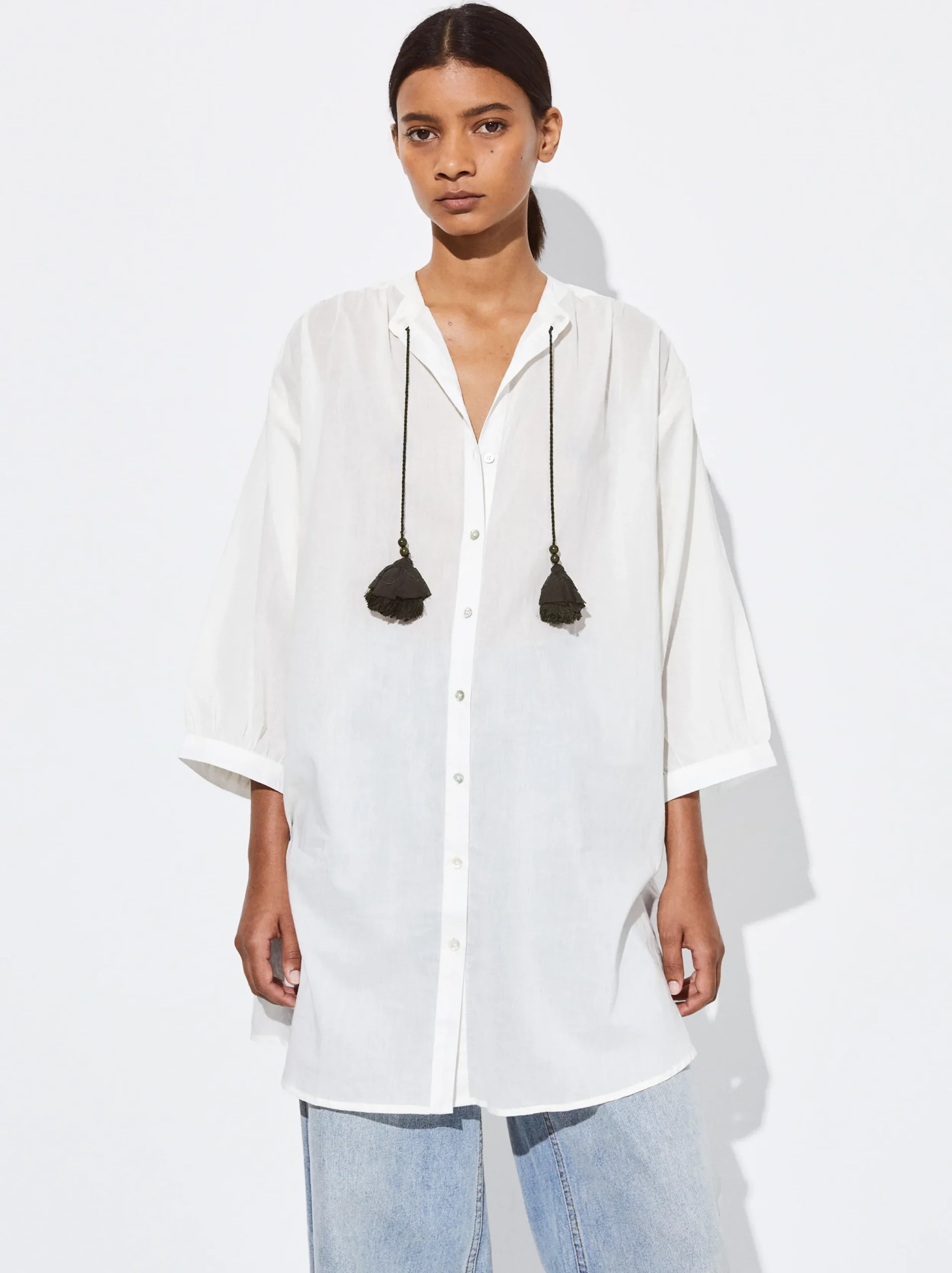 PARFOIS Vestido Camisero Algodón Blanco Fashion