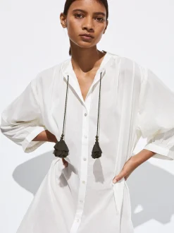 PARFOIS Vestido Camisero Algodón Blanco Fashion