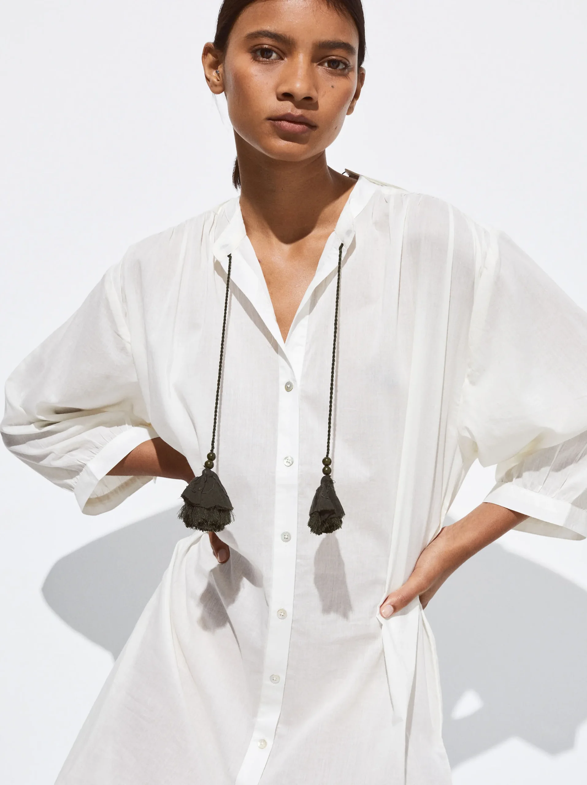 PARFOIS Vestido Camisero Algodón Blanco Fashion
