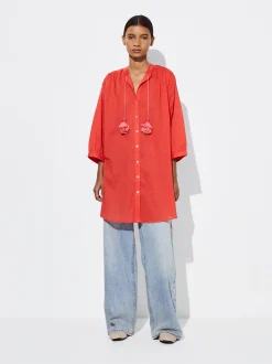 PARFOIS Vestido Camisero Algodón Rojo Cheap
