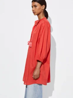 PARFOIS Vestido Camisero Algodón Rojo Cheap