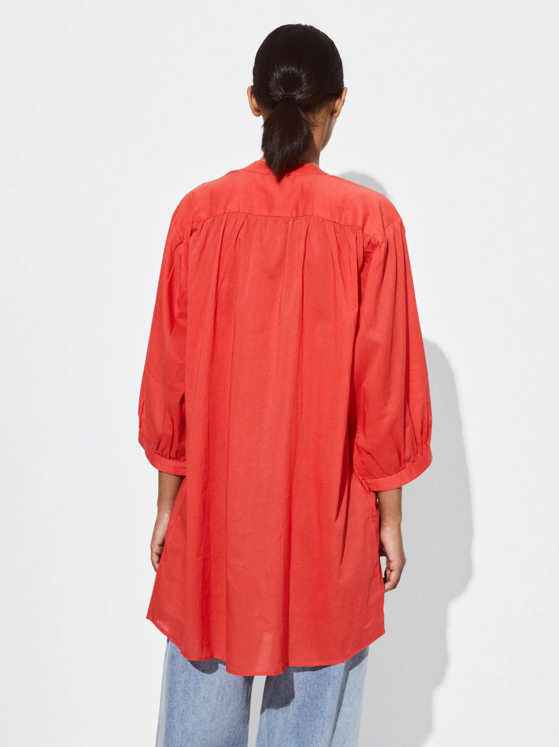 PARFOIS Vestido Camisero Algodón Rojo Cheap