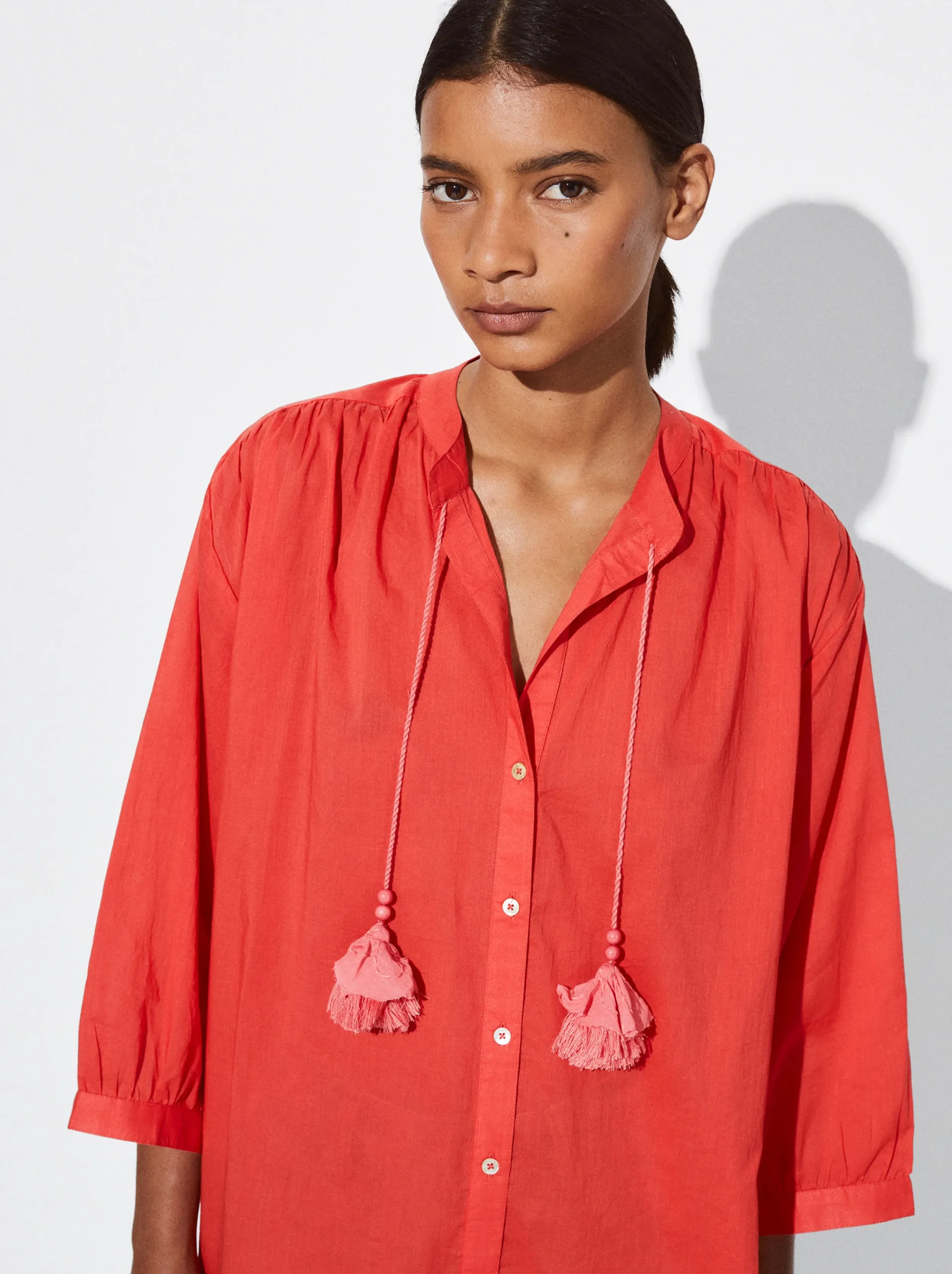 PARFOIS Vestido Camisero Algodón Rojo Cheap