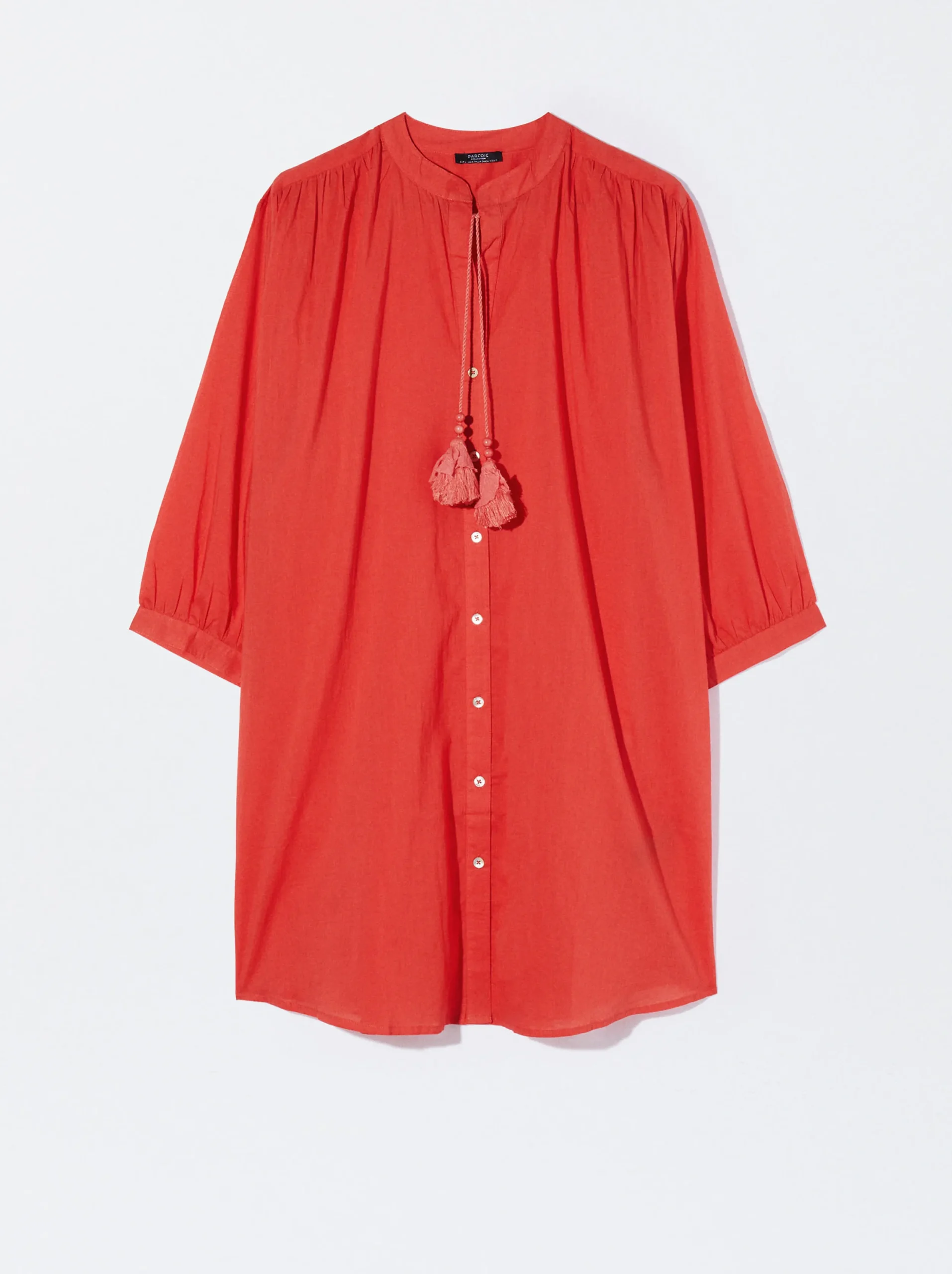 PARFOIS Vestido Camisero Algodón Rojo Cheap