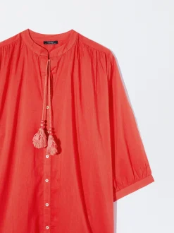 PARFOIS Vestido Camisero Algodón Rojo Cheap