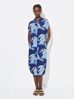 PARFOIS Vestido Camisero Estampado Azul Discount