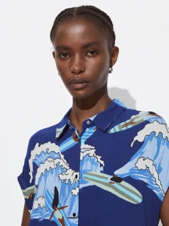 PARFOIS Vestido Camisero Estampado Azul Discount