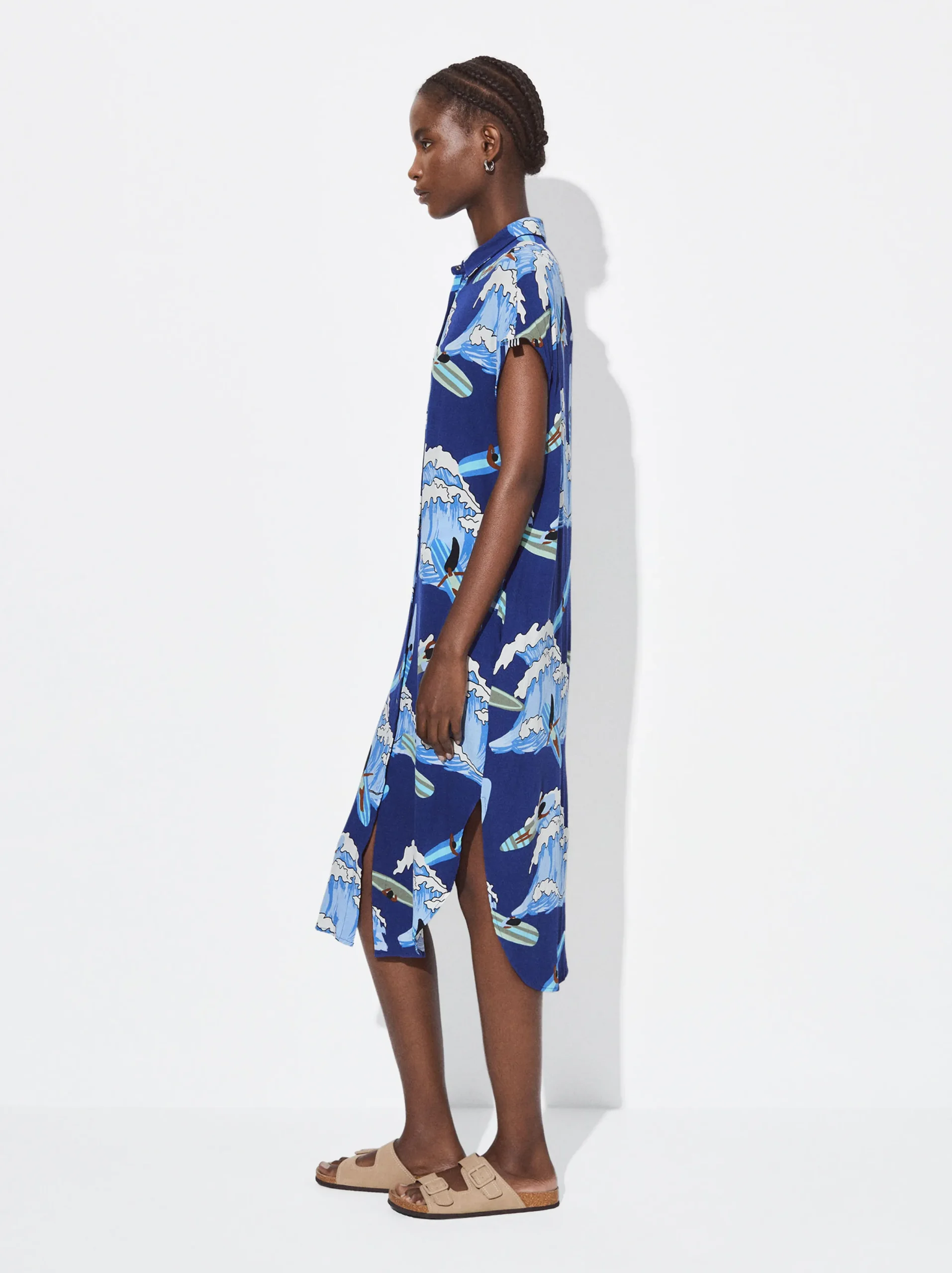 PARFOIS Vestido Camisero Estampado Azul Discount
