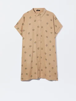 PARFOIS Vestido Camisero Estampado Beige Cheap