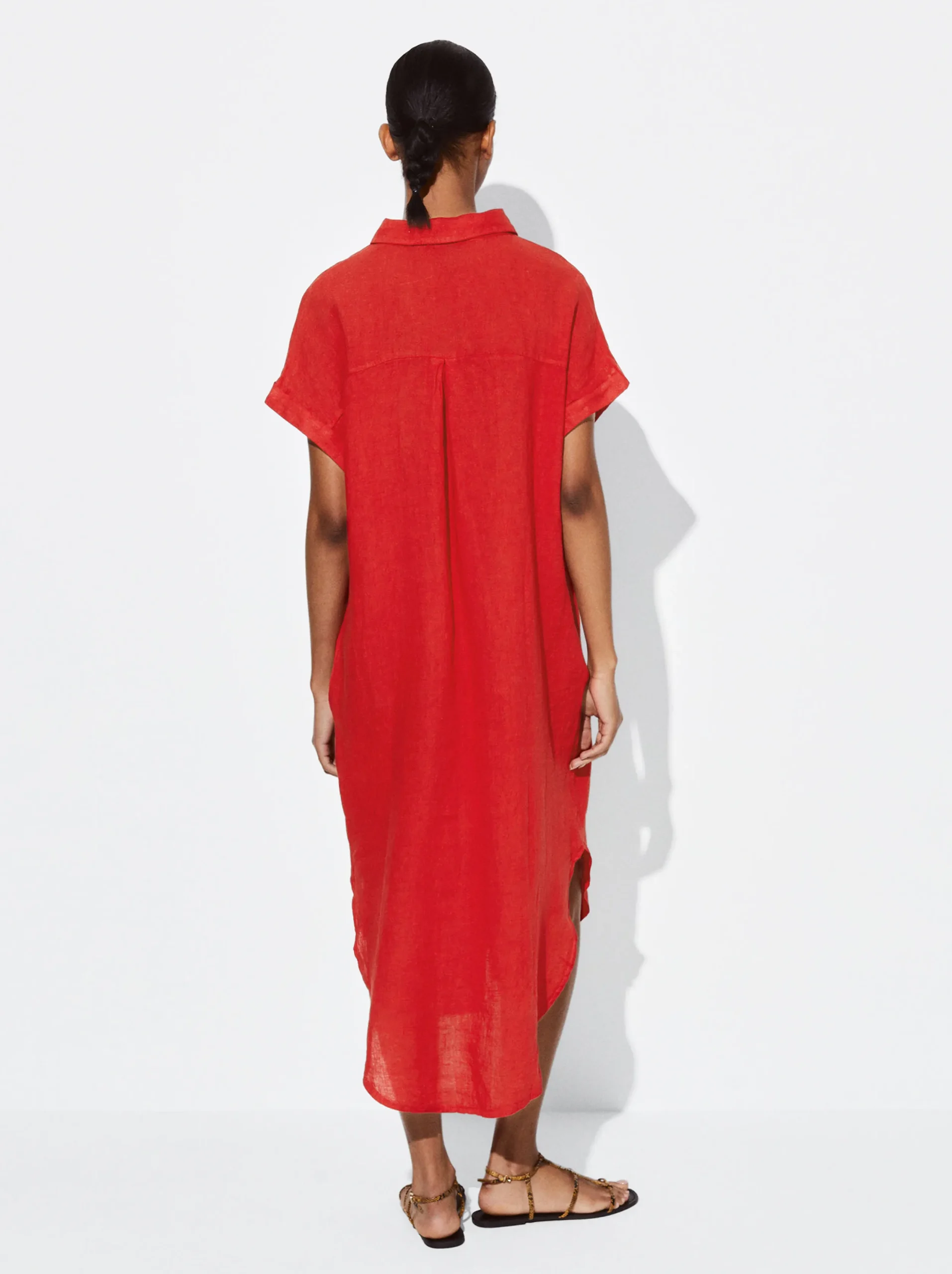 PARFOIS Vestido Camisero Lino Rojo Best Sale