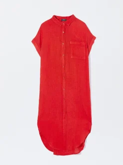 PARFOIS Vestido Camisero Lino Rojo Best Sale